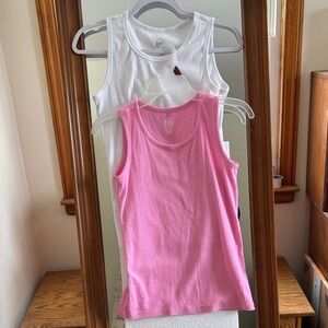 Two Wonder Nation Women's Pink and White Tank Tops XXL VG